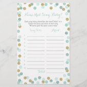 Mint en Gold raden het Baby Song Baby shower Game (Voorkant)