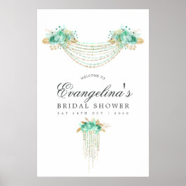Mint en Gold String Lights Vrijgezellenfeest Welko Poster
