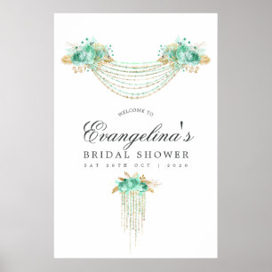 Mint en Gold String Lights Vrijgezellenfeest Welko Poster