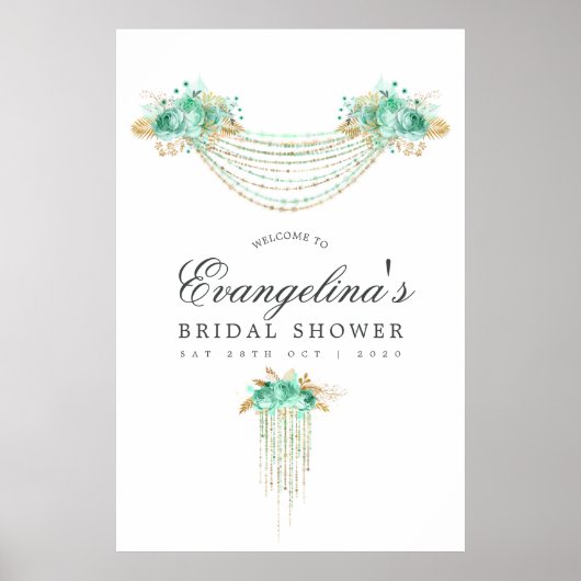 Mint en Gold String Lights Vrijgezellenfeest Welko Poster (Voorkant)