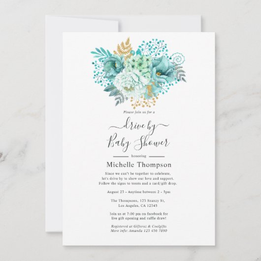 Mint- en Gold-Waterverf - Floral drive by Shower Kaart (Voorkant)