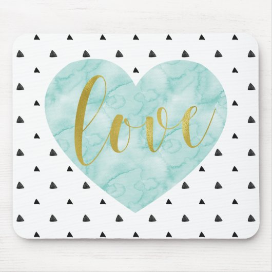 Mint en Gold Waterverf "Love" Muismat (Voorkant)