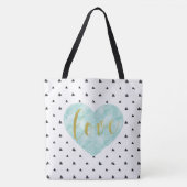 Mint en Gold Waterverf "Love" Tote Bag (Voorkant)