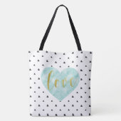 Mint en Gold Waterverf "Love" Tote Bag (Achterkant)
