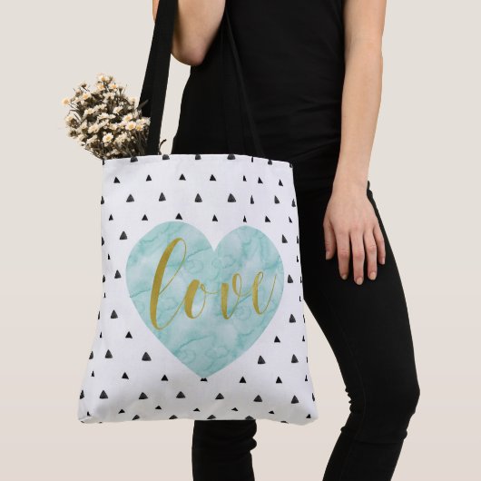 Mint en Gold Waterverf "Love" Tote Bag (Dichtbij)