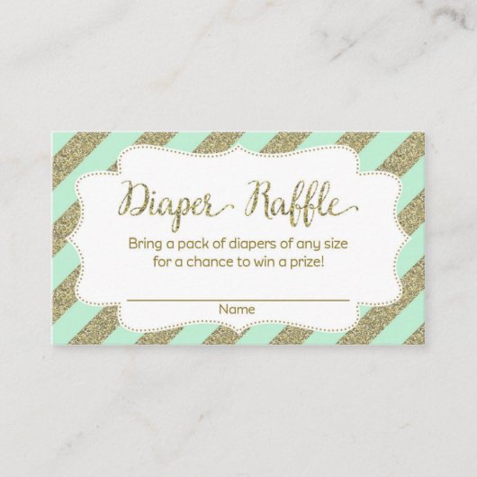 Mint en Goud Baby shower Luier Raffle Ticket Informatiekaartje (Voorkant)