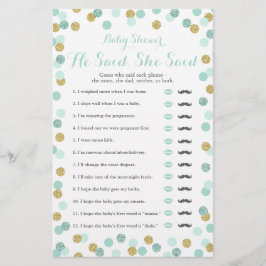 Mint en Goud Baby shower zei dat ze Game zei