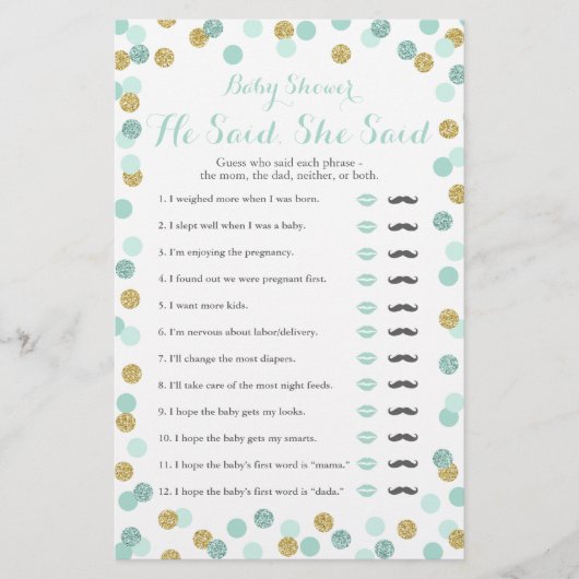 Mint en Goud Baby shower zei dat ze Game zei (Voorkant)