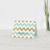 Mint en Goud Faux Glitter Chevron Dank u Bedankkaart (Voorkant)