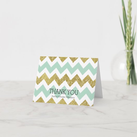 Mint en Goud Faux Glitter Chevron Dank u Bedankkaart (Voorkant)