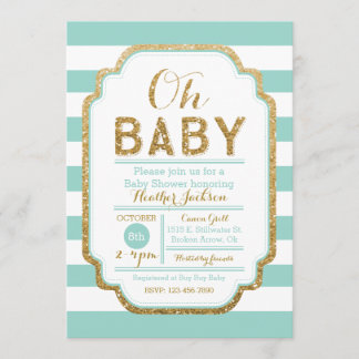 Mint en gouden Baby shower, babymeisje Kaart