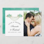 Mint en gouden bloemlichten bruiloft dank u bedankkaart (Voorkant / Achterkant)