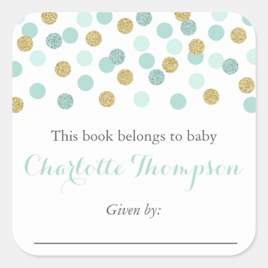 Mint en gouden Glitter Baby Bookplate Sticker Labe (Voorkant)