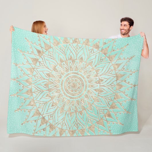 Mint en gouden mandala fleece deken (In situ)