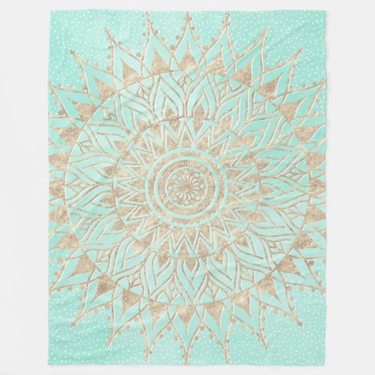 Mint en gouden mandala fleece deken (Voorkant)