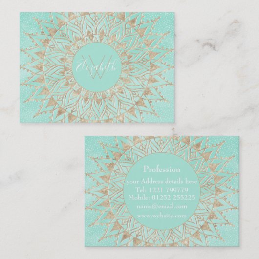 Mint en gouden mandala visitekaartje (Voorkant / Achterkant)