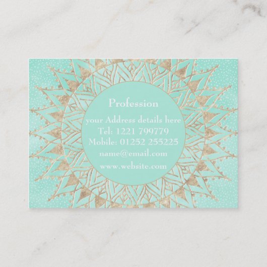Mint en gouden mandala visitekaartje (Achterkant)