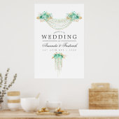 Mint en gouden String Lights Bloemen bruiloft Welk Poster (Keuken)