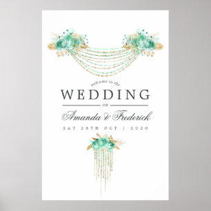 Mint en gouden String Lights Bloemen bruiloft Welk Poster