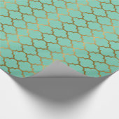 Mint en gouden tonnen Quatrefoil Patroon Cadeaupapier (Hoek)