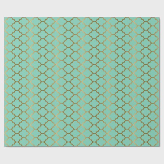Mint en gouden tonnen Quatrefoil Patroon Cadeaupapier (Vlak)