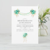 Mint en goudlampjes Bridesmaids Luncheon Kaart (Staand voorkant)