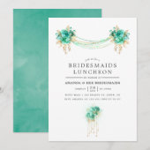 Mint en goudlampjes Bridesmaids Luncheon Kaart (Voorkant / Achterkant)