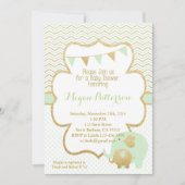Mint en goudolifant Baby shower Kaart (Voorkant)