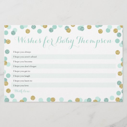 Mint- en goudwensen voor Baby shower voor Baby (Voorkant)