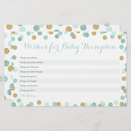 Mint- en goudwensen voor Baby shower voor Baby (Voorkant / Achterkant)