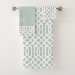 Mint en Gray Trellis Monogram | bewerkbare kleuren Bad Handdoek