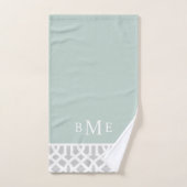 Mint en Gray Trellis Monogram | bewerkbare kleuren Bad Handdoek (Handdoek)