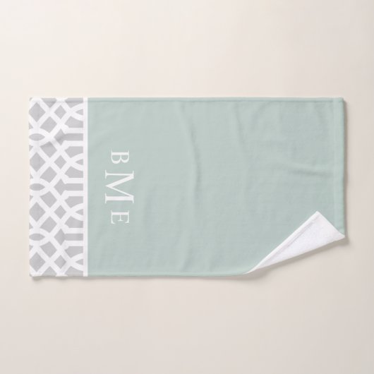 Mint en Gray Trellis Monogram | bewerkbare kleuren Bad Handdoek (Handdoek)
