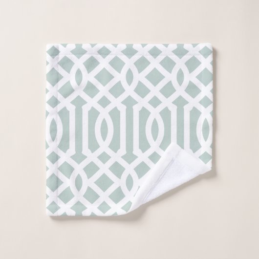 Mint en Gray Trellis Monogram | bewerkbare kleuren Bad Handdoek (Wasdoekje)