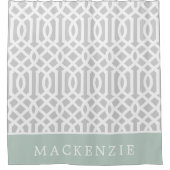 Mint en Gray Trellis Monogram | bewerkbare kleuren Douchegordijn (Voorkant)