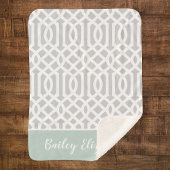 Mint en Gray Trellis Monogram | bewerkbare kleuren Sherpa Deken