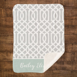Mint en Gray Trellis Monogram | bewerkbare kleuren Sherpa Deken