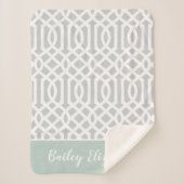 Mint en Gray Trellis Monogram | bewerkbare kleuren Sherpa Deken (Voorkant)