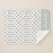 Mint en Gray Trellis Monogram | bewerkbare kleuren Sherpa Deken (Voorkant (horizontaal))