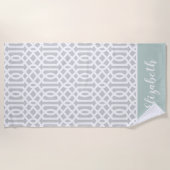 Mint en Gray Trellis Monogram | bewerkbare kleuren Strandlaken (Voorkant)