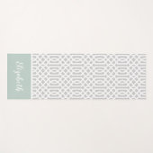 Mint en Gray Trellis Monogram | bewerkbare kleuren Yogamat (Voorkant (horizontaal))