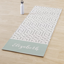 Mint en Gray Trellis Monogram | bewerkbare kleuren Yogamat