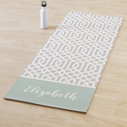 Mint en Gray Trellis Monogram | bewerkbare kleuren Yogamat (In situ)
