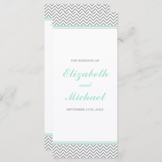 Mint en Grijs Chevron Trouwprogramma Programmakaart (Voorkant / Achterkant)