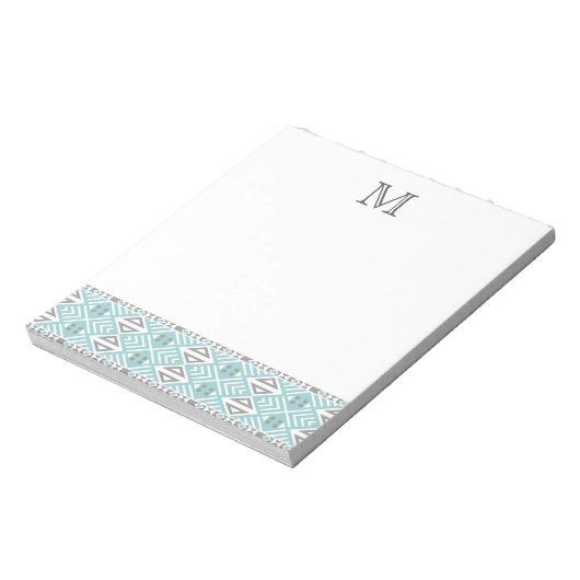Mint en grijs Geometrische tribaal monogram Notitieblok (Linkerzijde)