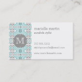 Mint en grijs Geometrische tribaal monogram Visitekaartje (Voorkant)