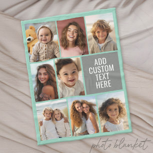 Mint en grijs Instagram 8 foto collage en tekst Fleece Deken