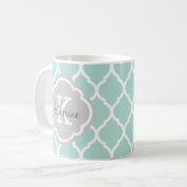 Mint en grijs Marokkaans Quatrefoil Monogram Koffiemok (Voorkant links)