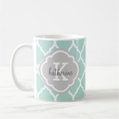 Mint en grijs Marokkaans Quatrefoil Monogram Koffiemok (Links)