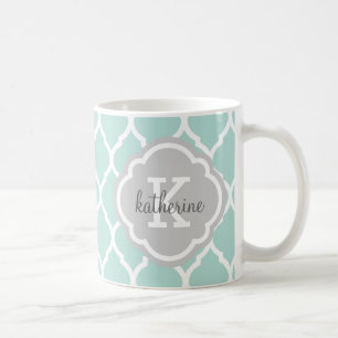 Mint en grijs Marokkaans Quatrefoil Monogram Koffiemok